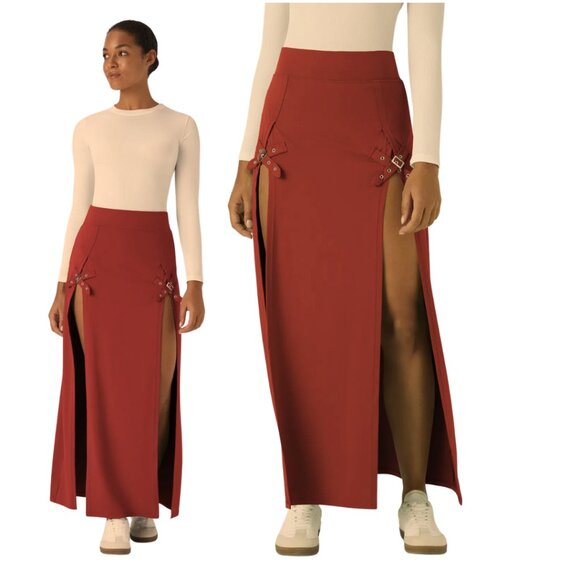 HALARA High Waist 2 In 1 Split Maxi Skort Skirt Buckle Detail Various Sizes NWT - Picture 1 of 14